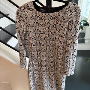 Bebe Monochrome Geometric Long Sleeve Dress
